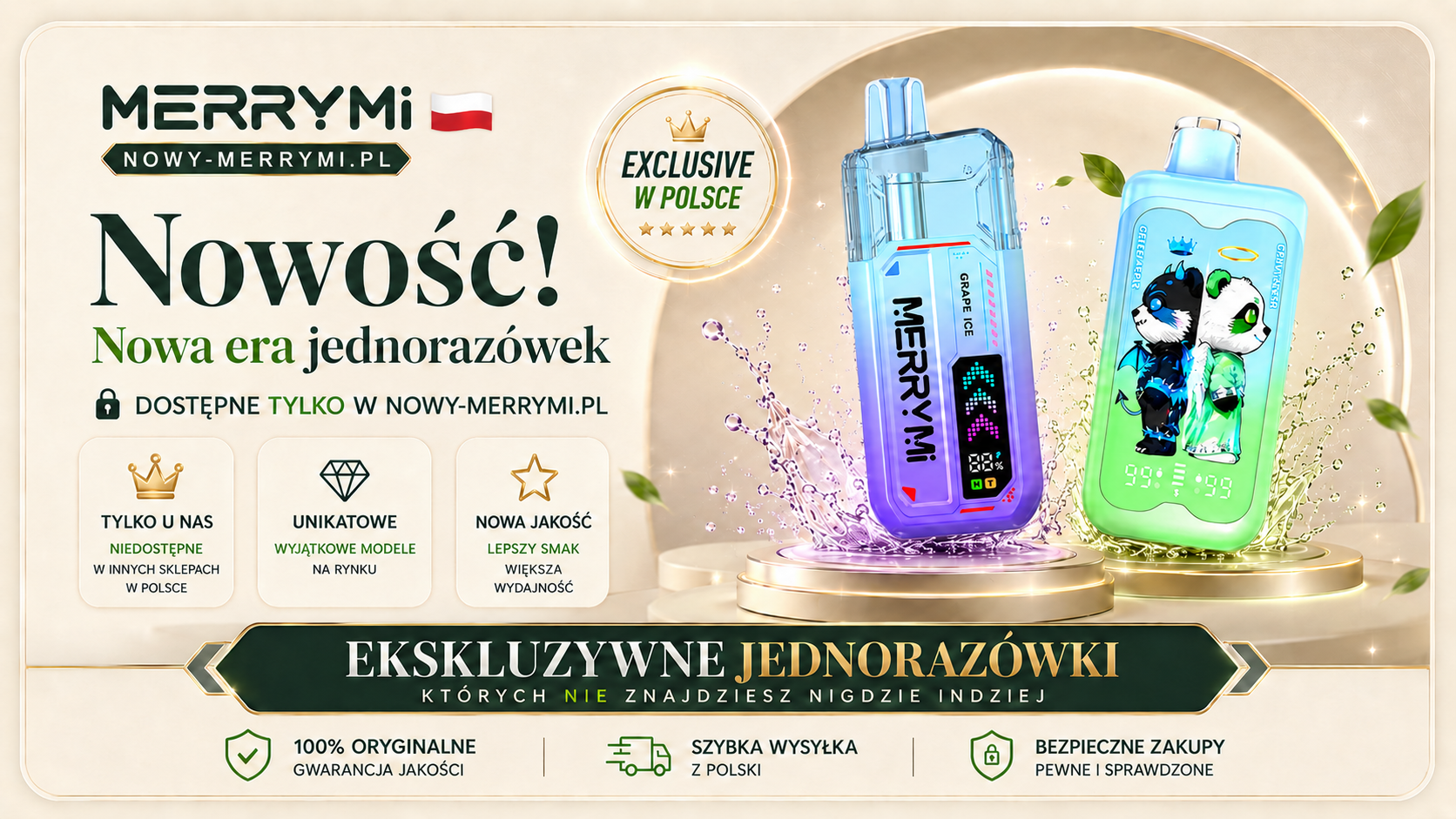 Baner promocyjny MERRYMI z nową ofertą w Polsce